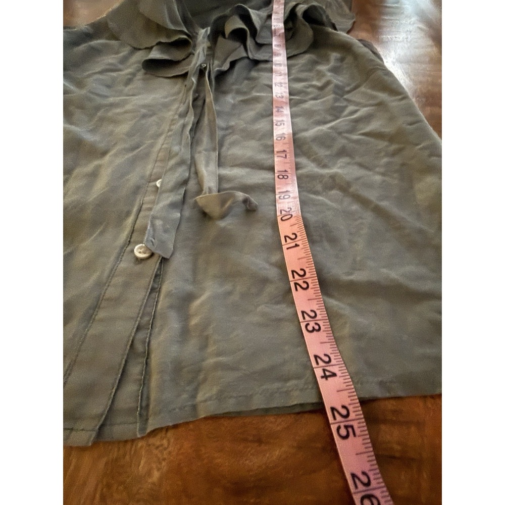 Banana Republic Cotton Silk Ruffle Blouse Gray Sleeveless Tie Neck XS Top - Picture 8 of 8